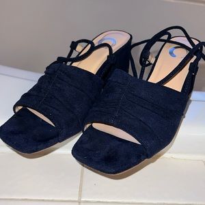 Navy microsuede  lace up dress sandals,  size 7